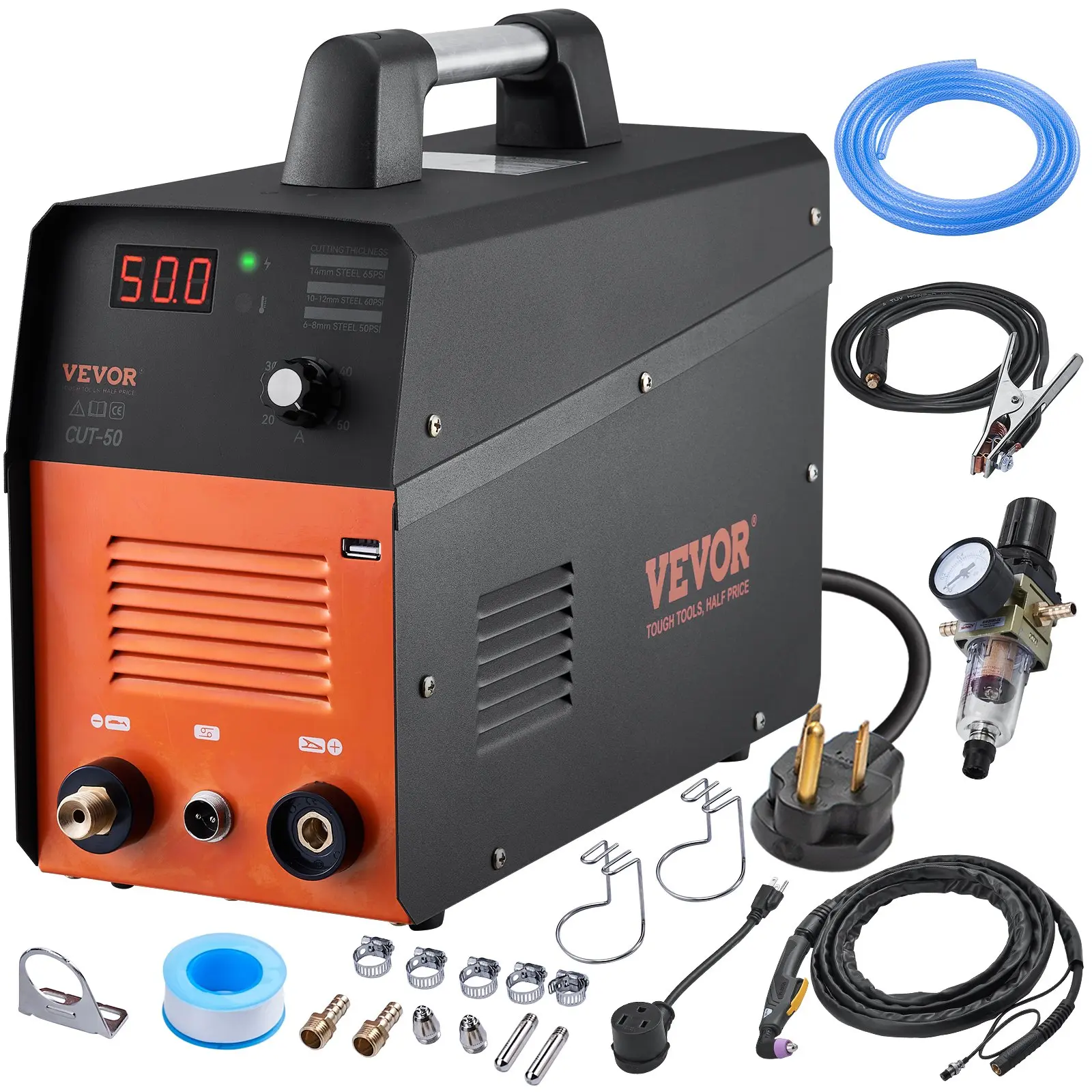 【Summerfinds】VEVOR Plasma Cutter 50AmpAir Cutting Machine with Plasma Torch110V/220V Dual Voltage AC IGBT Inverter Metal Cutting Equipment for 1/2" Clean Cut Aluminum and Stainless SteelBlack, Metalworking Tools, Portable Plasma Cutter