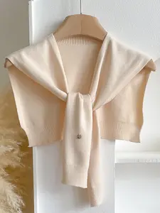 Ladies Solid Color Knitted Shawl, Versatile Fashionable Accessory with Decorative Faux Collar, Ideal for All Seasons and Air Conditioning, Loose Knit Shawl