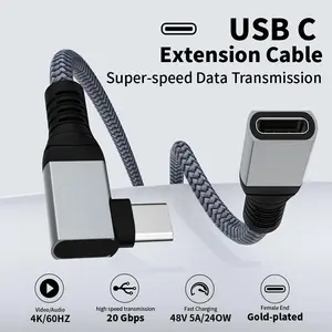 USB3.2 Right Angle 90 Degree Extension Cable 3 Feet, USB C Extension Cable Male to Female, Support 20Gbps Data Transfer, 240W Fast Charging, For iPhone 15 Pro Max, MacBook, Dell XPS, Thunderbolt 4, Charging Cables