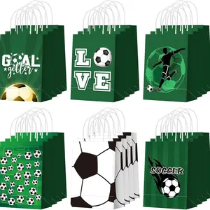 24 Pcs Soccer Party Favor Bags Soccer Goodie Gift Paper Bags with Handles Sports Ball Candy Treat Pouch for Sports Football Party Birthday Baby Shower Decorations Supplies