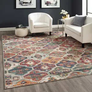 Modway Tribute Azalea Distressed Vintage Floral Lattice 8x10 Area Rug in Multicolored
