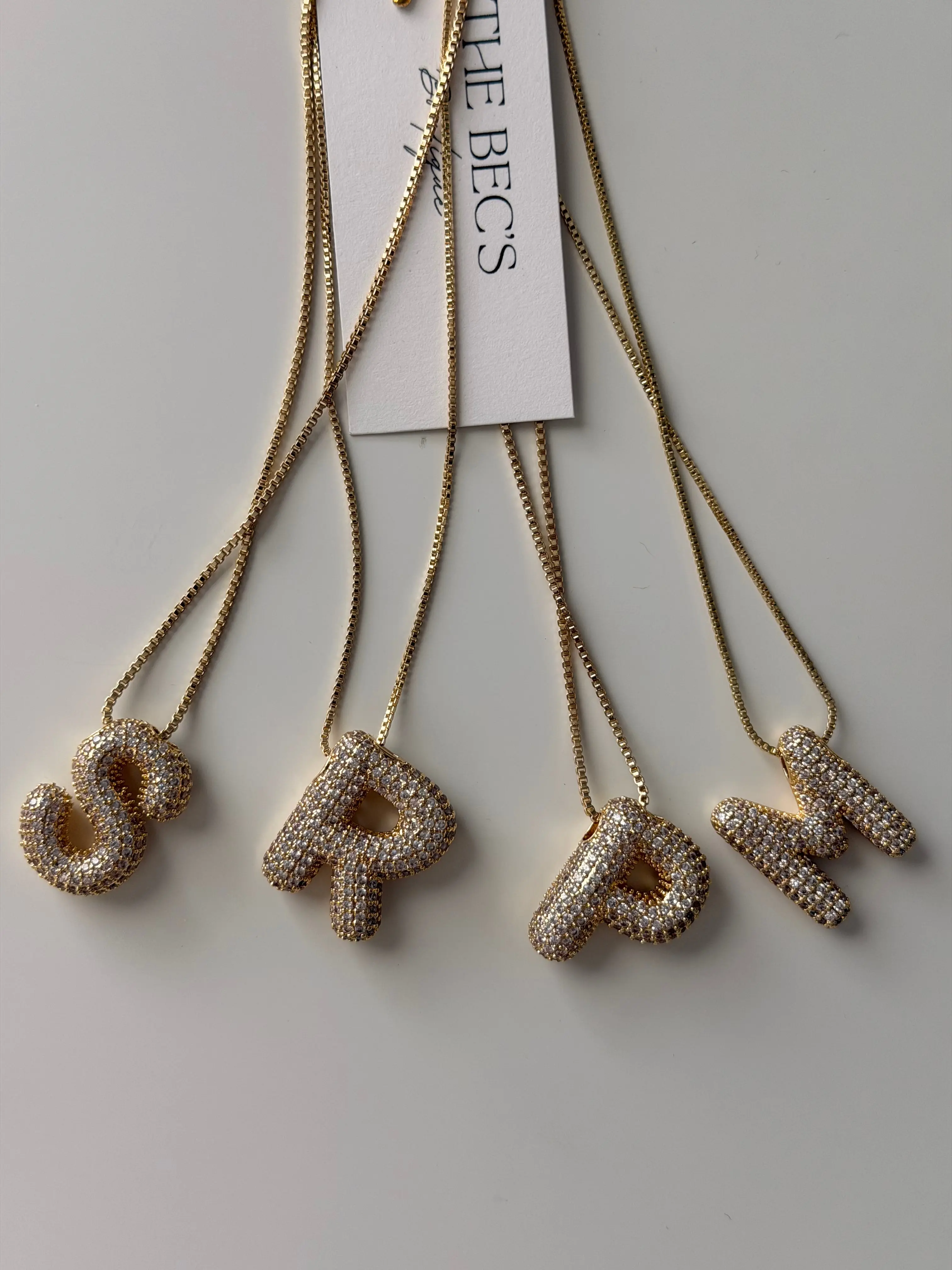 Initial Pave Rhinestone Bubble Balloon Necklace