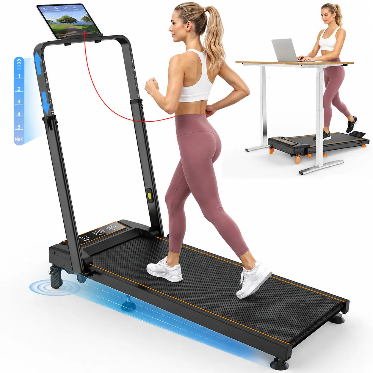 Trisomy 4-in-1 Foldable Compact Walking Pad Treadmill 3.5HP Quiet Motor, 12% Incline, Adjustable Handlebar, 350lbs Heavy Duty, Under Desk Home Gym Exercise Equipment