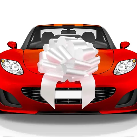 Mata1 18-Inch Giant White Polypropylene Car Ribbon Pull Bow - All-Weather Gifting Accessory, 20-Loop Festive Item with 4 Stickers for Appliance & Car Surprise Presents