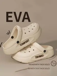 Men's Eva Summer Beach Sandals, Thick Sole Comfortable Casual Slip-On Slippers, Above Ankle Below Knee, Solid Pattern, All Seasons