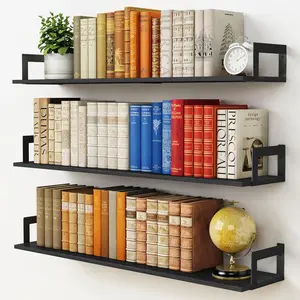 Large Floating Book Shelves for Wall Set of 3, 36 Inch Long Wall Mount Bookshelf for Bedroom, Heavy Duty  Hanging Bookshelves for Books, Laundry Living Room Classroom Library -Black