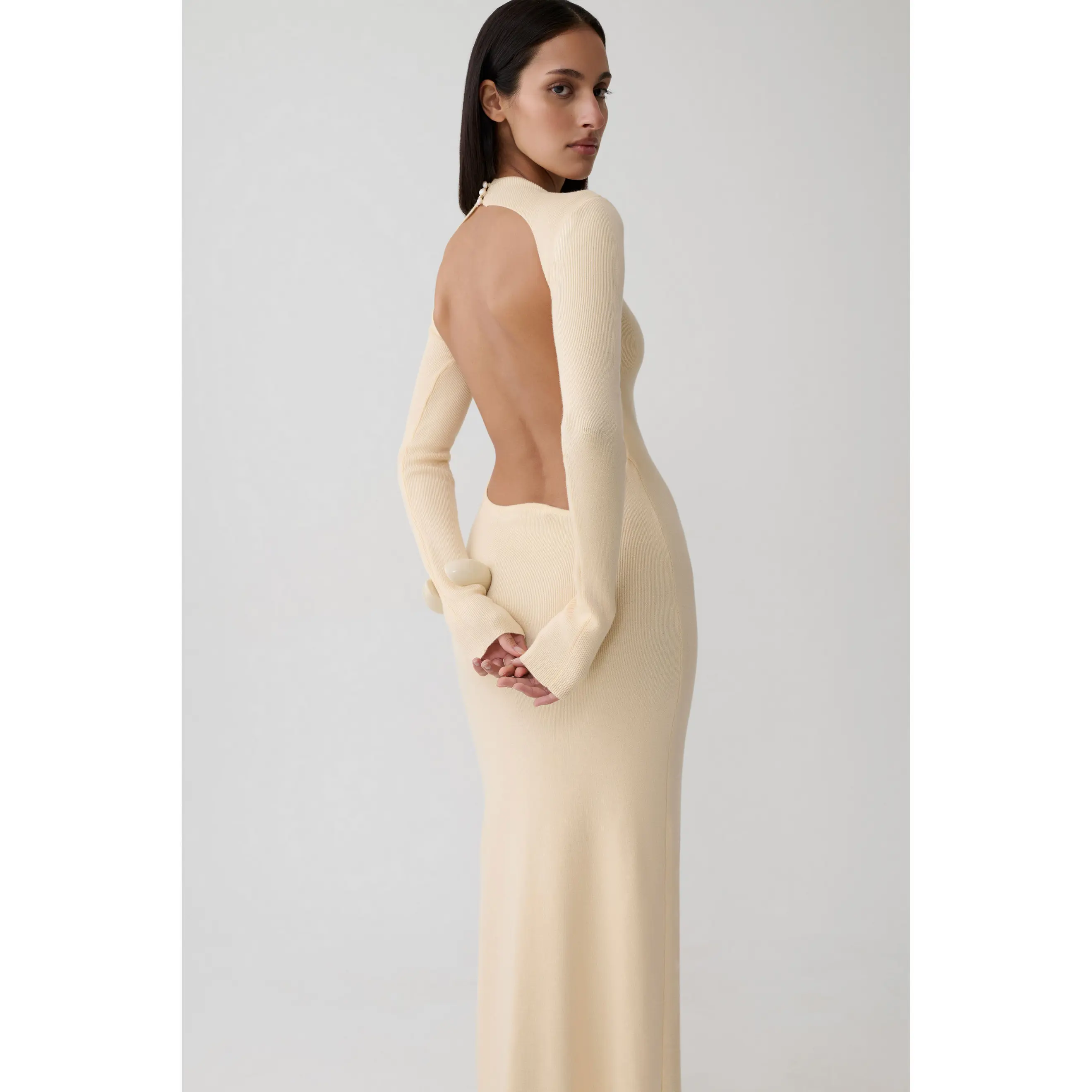 Rowan Long Sleeve Knit Maxi Dress - Cream