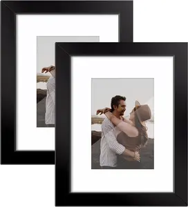 8x10 Picture Frame Set of 2, Wood Photo Frame Display 8x10 Pictures without Mat or 5x7 Photos with Mat, Tabletop or Wall Mount Display Picture Frames for Prints, Photos, Landscape and Kids Artwork Decor Plastic