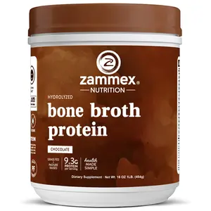 Zammex Bone Broth Protein Powder, Chocolate Flavor, Hydrolyzed Collagen for Skin, Hair, Joints & Nails, Dietary Nutrition for Fitness Supplement