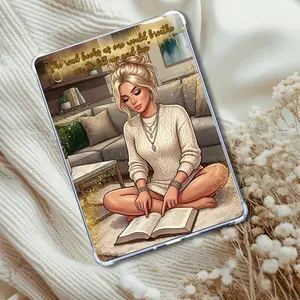 Blonde Girl Cozy Living Room Insert: Kindle or eReader Decor for Book Lovers