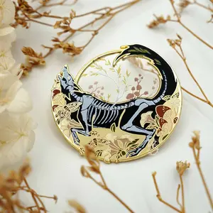Memento Mori Hard Enamel Pin | Dark Folklore Collection | Unique Fantasy Art Pin with Screen Printed Wolf Skeleton Design