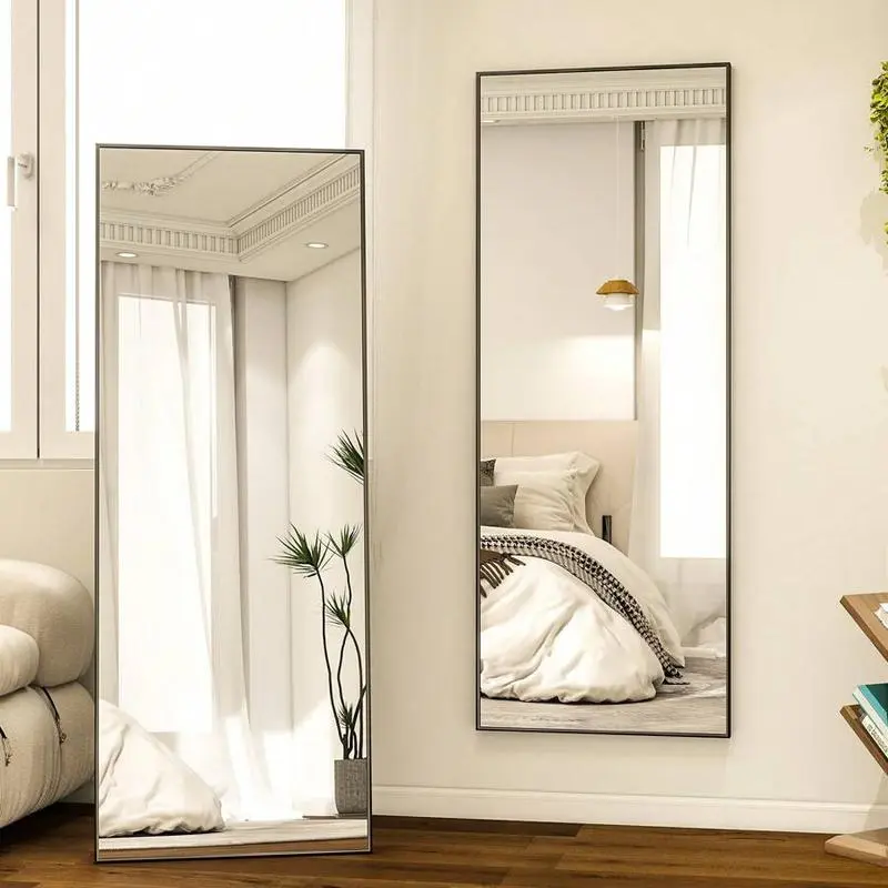 【Black Friday】 71 "x26" full-length mirror-floor-standing, wall-mounted or tilting full-length mirror with arched rectangular design, frameless suspension mirror suitable for bedrooms, corridors and entrance passages, gold/black