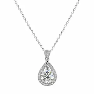 X-003PT-LuxeStone 2CT D VVS1 Pear-Style Moissanite Necklace - Hypoallergenic Stainless Steel Jewelry