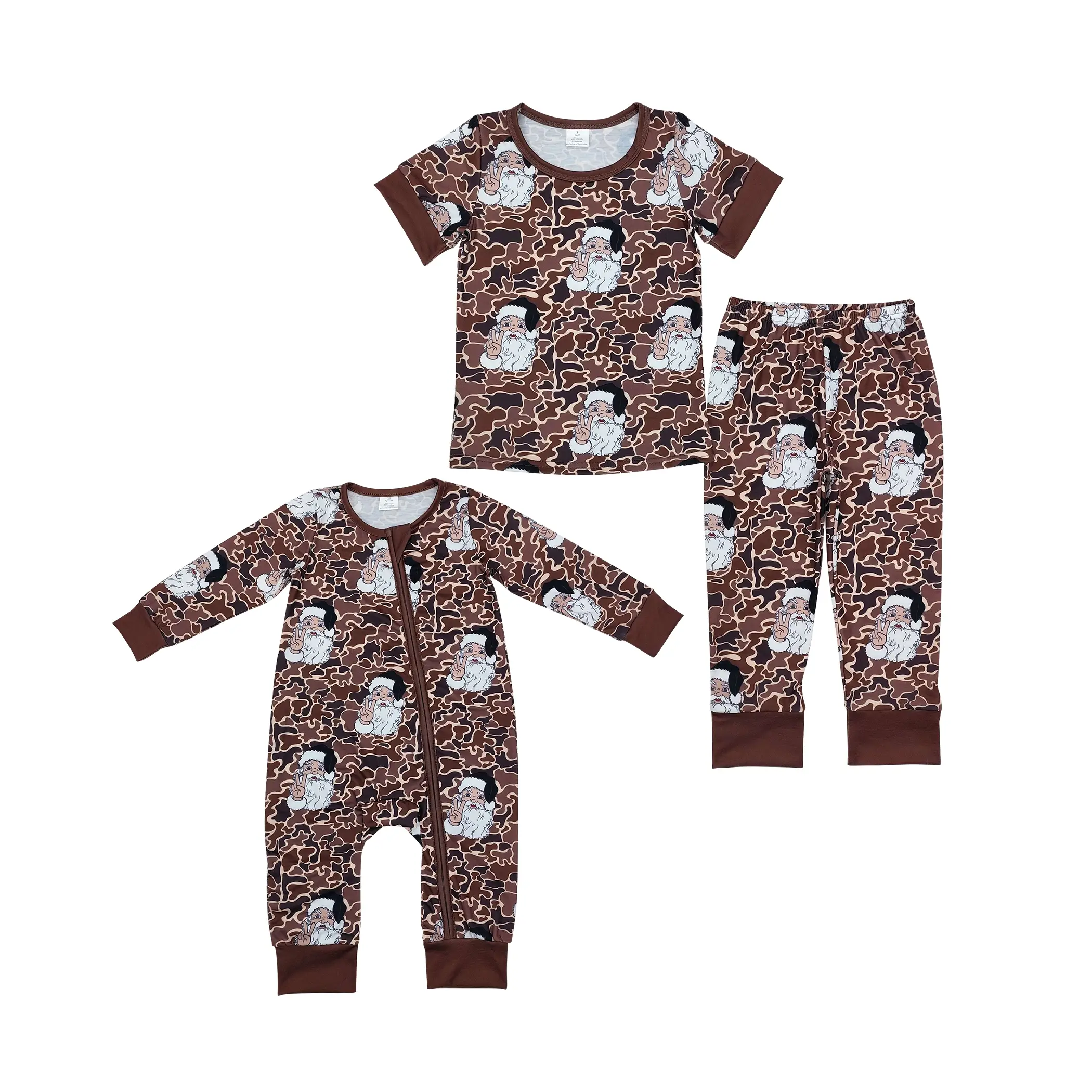 Santa Brown Camo Short Sleeve Pajama Set | Festive Xmas Gift for Cozy Nights - Trendy Camo Print + Santa Charm | Perfect Holiday PJs