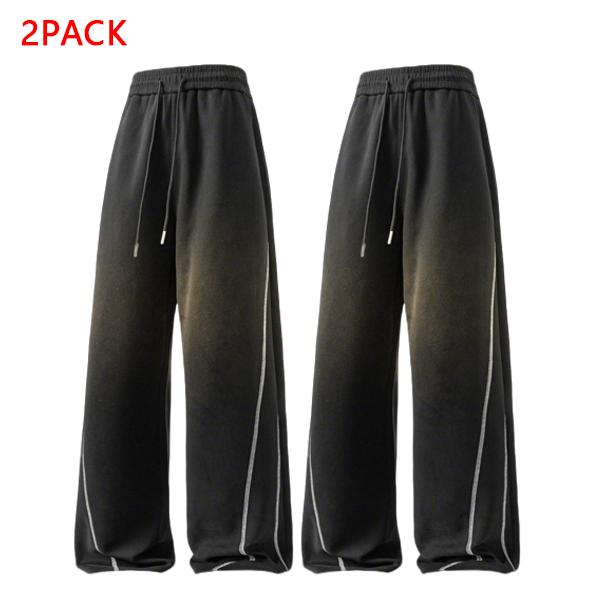 2PACK Men's Soft Gradient Striped Wide Leg Pants, Casual Drawstring Baggy Trousers, Perfect for Street, Gym, Daily & Lounge Wear