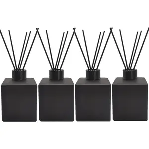 Perfume Reed Diffuser Bottle,Empty Square Essential Oil Bottles Glass Jar with Black Sticks For DIY Fragrance Replacement Diffuser Sets (200ml/6.7oz, Matte Black) Scented Aroma Freshener Grey
