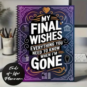 1 pc 5.5x8.3 inches, my ultimate wish planning book - spiral bound end-of-life plan, will and funeral arrangements, death care organizer, Gothic design in purple and orange - undated funeral planning book for property planning, Spiral Bound Planner