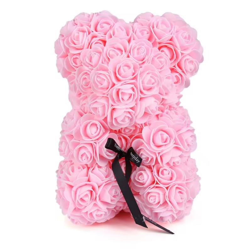 Valentines Bear Cute Gift - Rose Teddy Bear with Heart Card and Black Bow - Perfect for Valentine's Day Presents