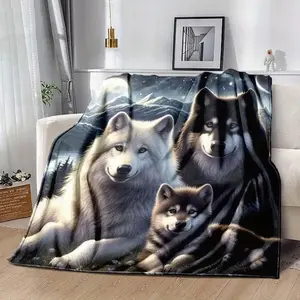 Wolf Family Polyester Blanket - 3D Art Printing Soft and Comfortable Sofa Blanket for All Season Use Adult Linens Bedroom and Living Room Decorative Gifts - Large Size Over 70.87 inches long and over 2.16 square meters