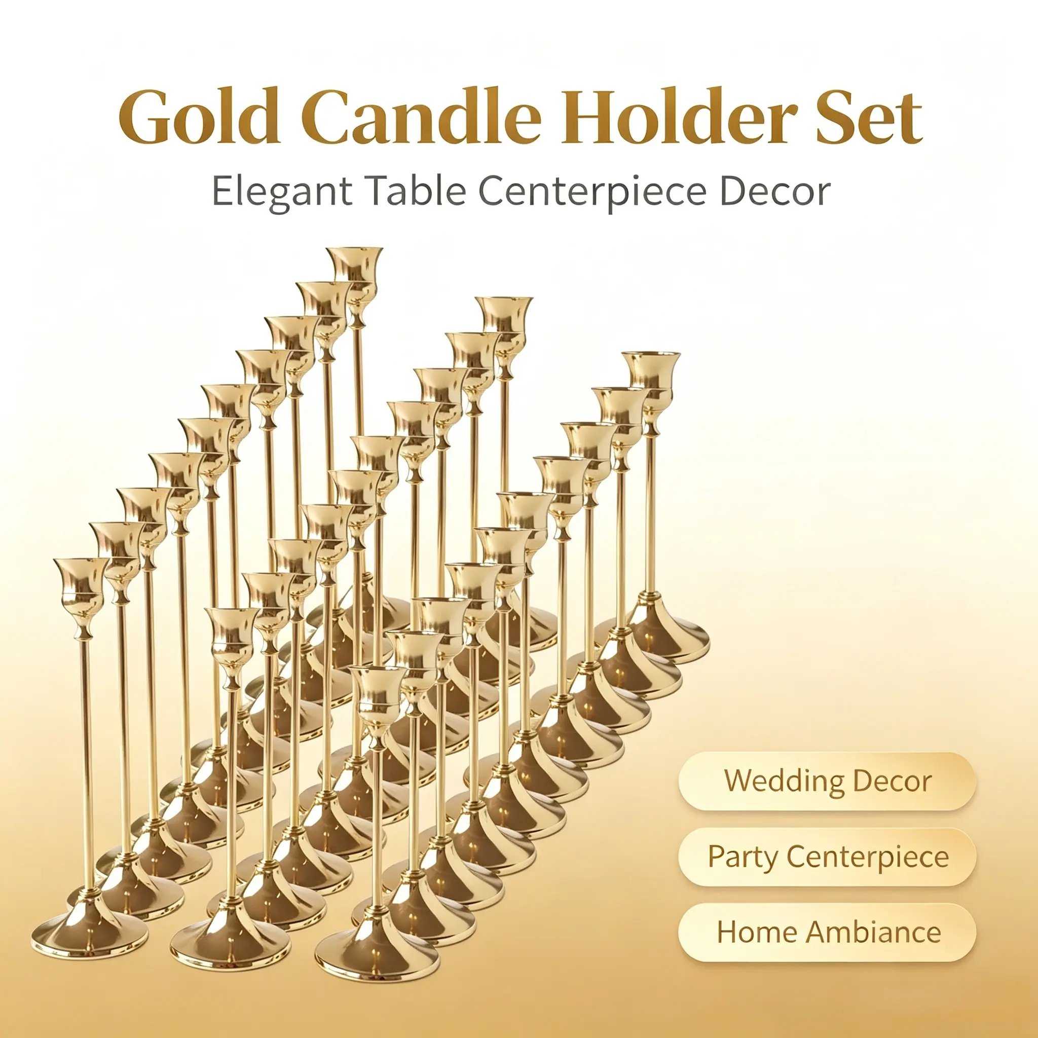 30Pcs Polished Metal Taper Candle Holders, for Wedding, Holiday & Home Decor, Fits Real/LED Candles, Candles Not Included