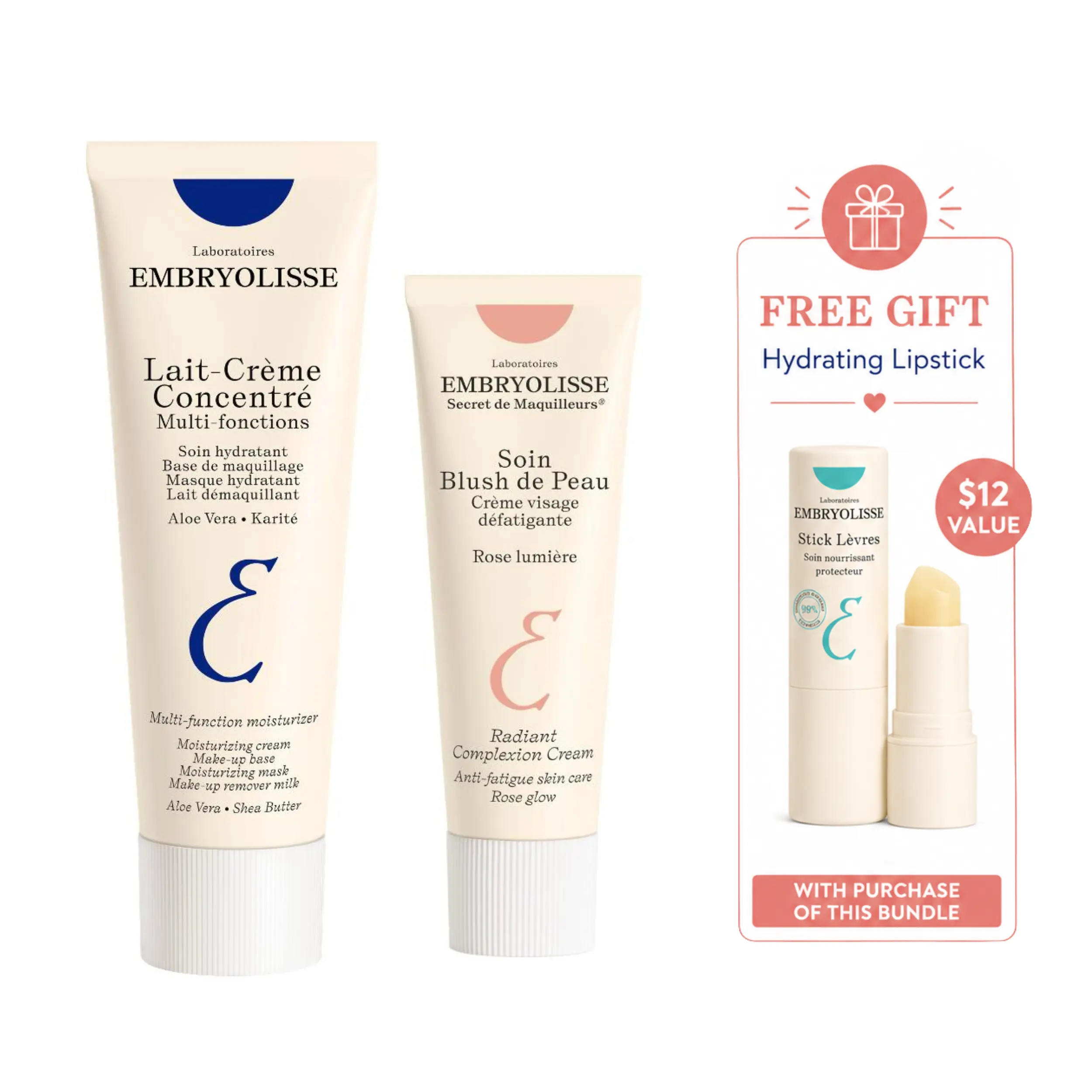 Embryolisse Glow & Hydration Duo PINK. Lait-Crème Concentré & Radiant Complexion Cream. Moisturizers with Hyaluronic Acid and Shea Butter
