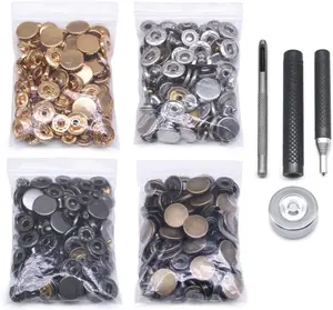120 Set Leather Snap Fasteners Kit, 10/12.5/15mm Metal Button Snaps Press Studs with 4 Setter Tools, 4 Color Leather Snaps for Clothes, Jackets, Jeans Wears, Bracelets, Bags