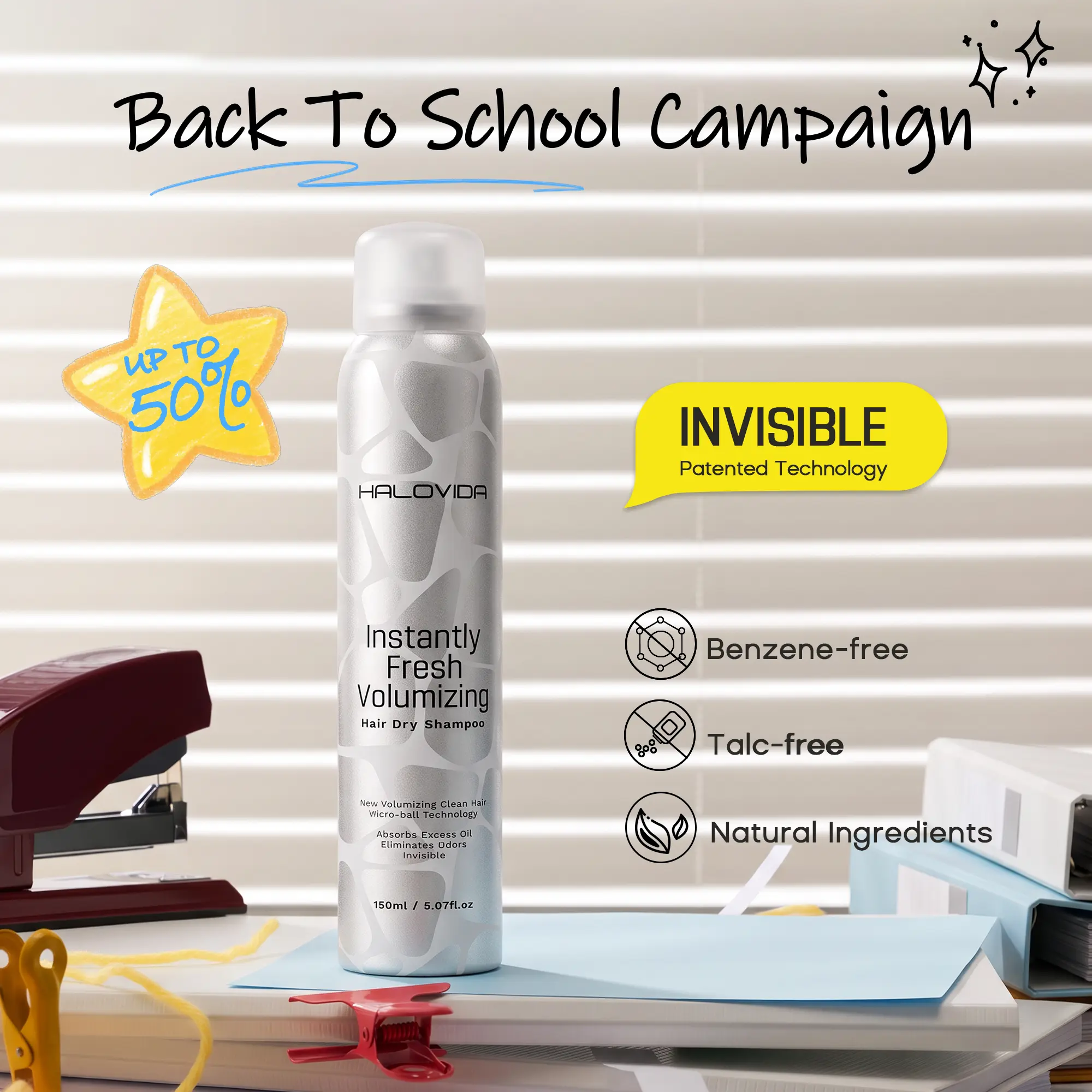 HALOVIDA INSTANT FRESH VOLUMZING HAIR DRY SHAMPOO 5.07FL.OZ - Organic Cleansing Dry shampoo for Voluminous & Hydrated Hair,Adds Natural Volume,No white residue, Absorbs Oils, Suitable for All Hair Colors