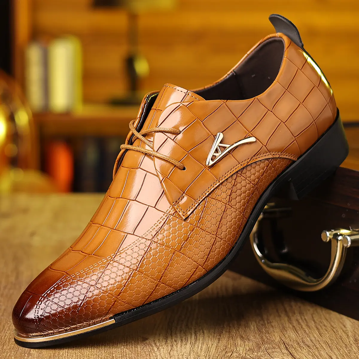 Men's Textured Penny Loafers, Oxford Style Slip On Dress Shoes with Lightweight Rubber Sole for Business Casual Wear, Oxford Shoes, Pu, Pointed Toe, Ankle, All Season, Men's Oxfords