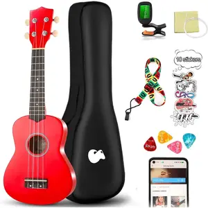 Soprano Ukulele Beginner Kit 21 Inch w/Free Online Lesson Gig Bag Tuner Picks Strap,  to Learn