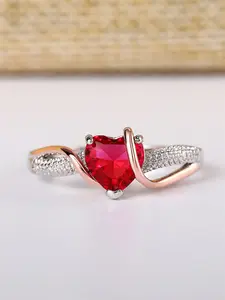 1 PC Romantic Red Cubic Zirconia Heart Ring For Women Elegant Ring For Wedding Jewelry Valentine's Day Gift Heart Initial Rings