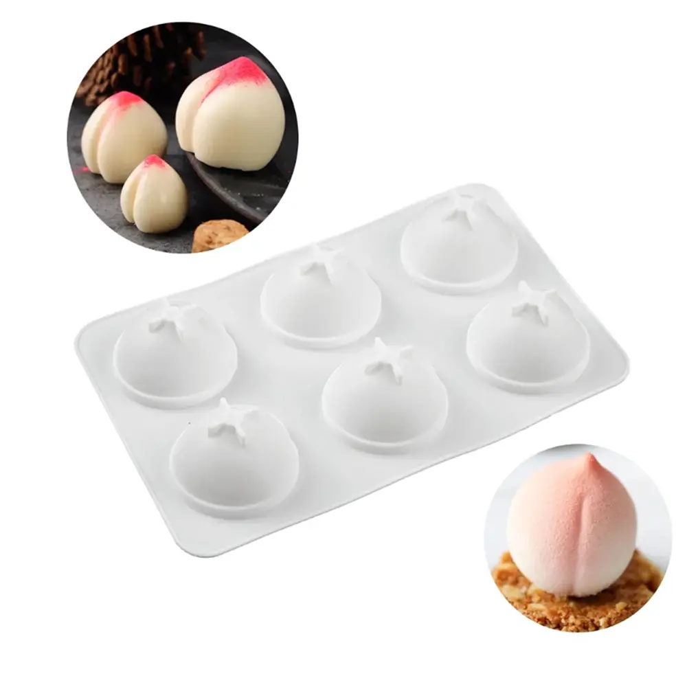 Silicone Mousse Cake Mold, 6-Cavity Peach Shape Food Grade Silicone Baking Tool for Cakes, Decorations, Candies & Chocolates, Durable Non-Stick Bakeware Accessory, Silicone Freezer Molds, Silicone Cake Pan, Silicone Candy Molds, Home Baking Supplies