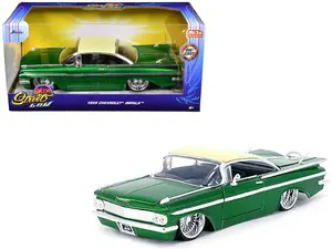 1959 Chevrolet Impala Lowrider Green Metallic w/Cream Top & DUB Wire Wheels "Street Low" Series 1/24 Diecast Model Car by Jada
