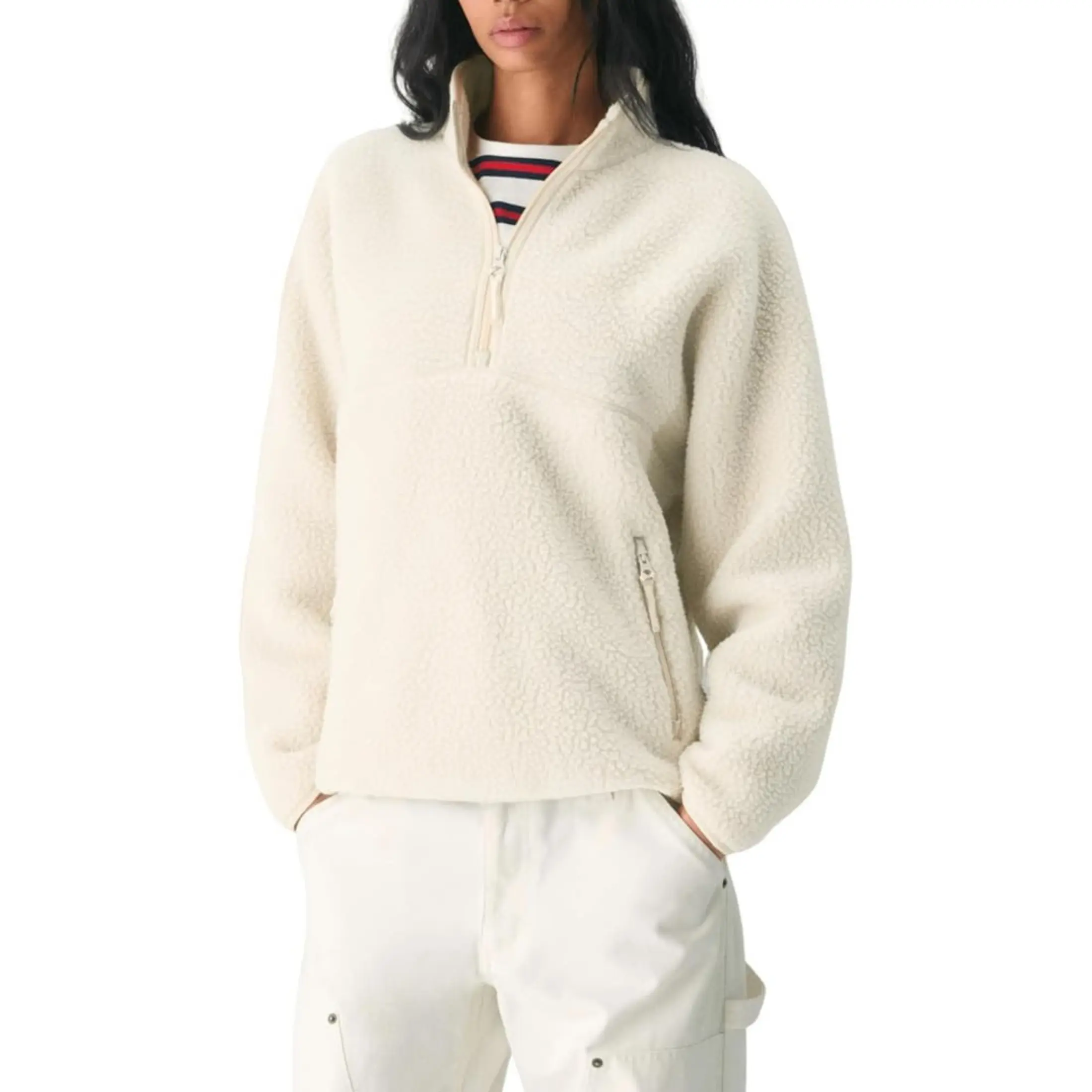 Women's  Fleece Sweatshirts Sherpa Half ZipFuzzy  Pullover Jacket | Long Sleeve Half Zip Mockneck Sweatshirt, Cozy Layering Tops & Fuzzy Brown Teddy Outfits for Fall Winter Cold Outdoor