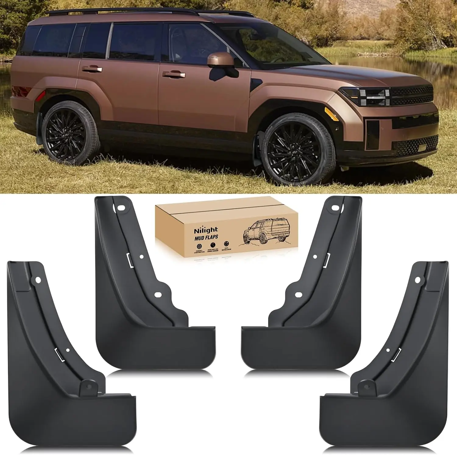 Nilight Mud Flaps for Hyundai Santa Fe 2024 2025, No Drilling Precision Fit Exterior Accessories Heavy-Duty Splash Guards Protection, Front & Rear Set Truck Automotive Vehicle, Car Accessories, Vehicle Accessories