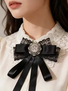 1 Pc Lace Bow Knot Collar Tie Flower Dress Pin Accessories Brooch Japanese Shirt Collar, Korean Petite Chic Bow Knot Lace Ribbon Bow Brooch Dress Collar Accessories Shirt Pin Collar Flower Female Enamel Pin, Suitable For Daily Use, Birthday, Back-To-Schoo