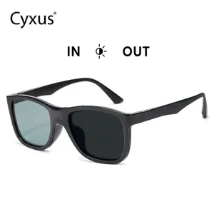 Cyxus 0.1 Seconds Photochromic Polarized Sunglasses, Square Sunglasses for Men and Women UV Protection Anti-blue light Smart Glasses Eyeware Lightweight Outdoor - P1300