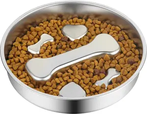 Stainless Steel Slow Feeder Dog Bowls Non-Slip Metal Bowl for Large & Medium Breeds Puppy Puzzle Feeder 2 Cup Capacity for Small to Big Pets Durable Slow Feed Dog & Cat Food Dish
