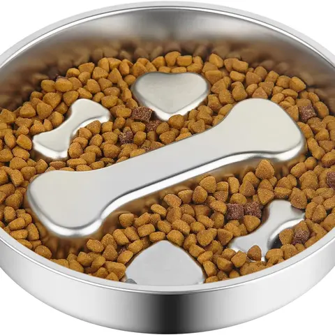 304 Stainless Steel Slow-Feed Puzzle Dog Feeder Bowl - Steady Non-Slip Base, 2-Cup Portioning Durable Dish for Medium Dogs, Picky Eater Aid, Wet Food Feeding