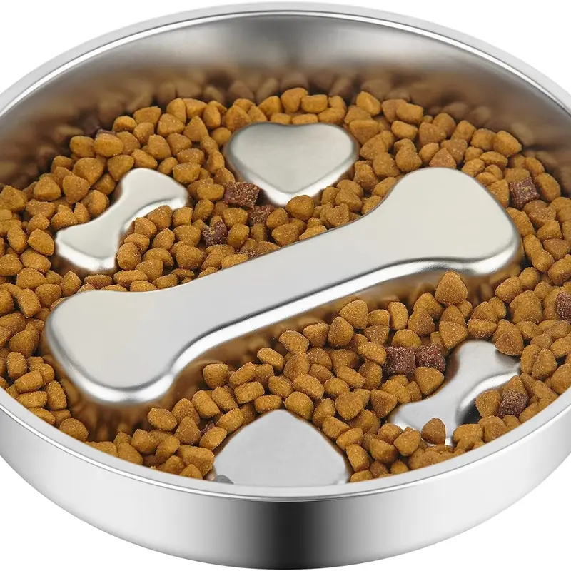 304 Stainless Steel Slow-Feed Puzzle Dog Feeder Bowl - Steady Non-Slip Base, 2-Cup Portioning Durable Dish for Medium Dogs, Picky Eater Aid, Wet Food Feeding