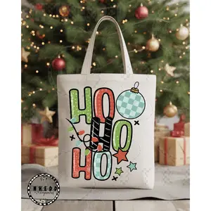 HO HO HO Retro Checkered Christmas Canvas Tote Bag