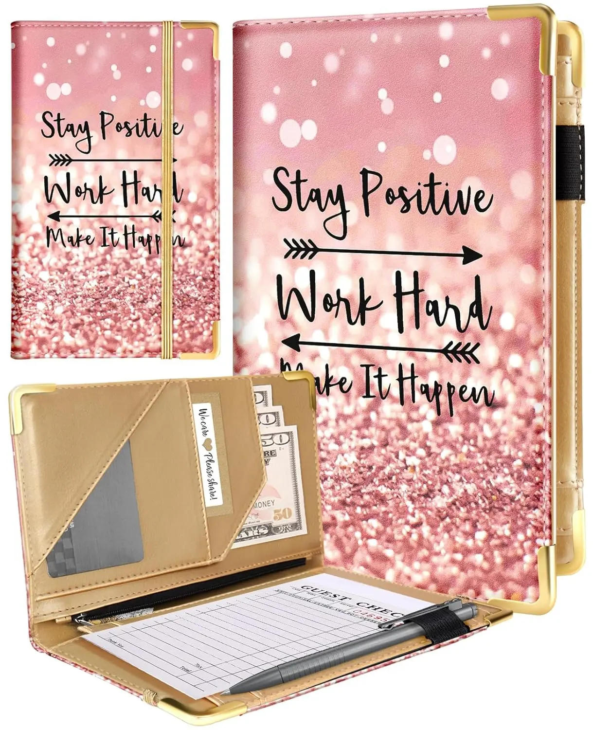 Server Book for Waitress Cute Serving Books with Zipper Pocket Accessories Leather Server Check Book