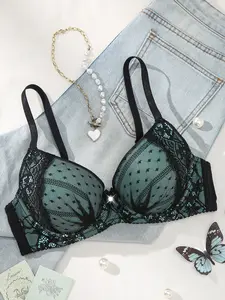 Women's Lace Push-Up Bra Lingerie, Elegant Slim-Fit Natural Lift Underwire Medium spport and Anti‑sagging Bra Buttery Soft Breathable,Adjustable Straps, for Daily Wear Date Night