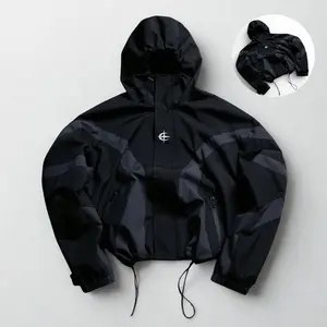 Men’s American high-street color-block streetwear brand hooded jacket with star icon print — casual functional outerwear