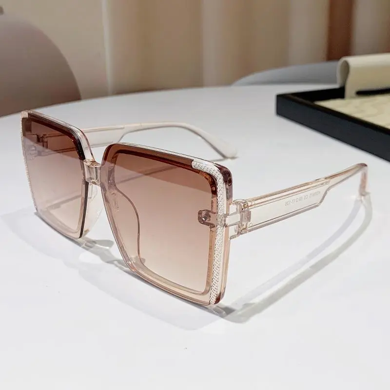 Oversized Square Sunglasses for Women, Modern Frames with Glitter Trim and Gradient Anti-Glare Lenses, UV Protection for Driving and Beach, Casual Sunglasses, Contemporary Aesthetic Sunglasses