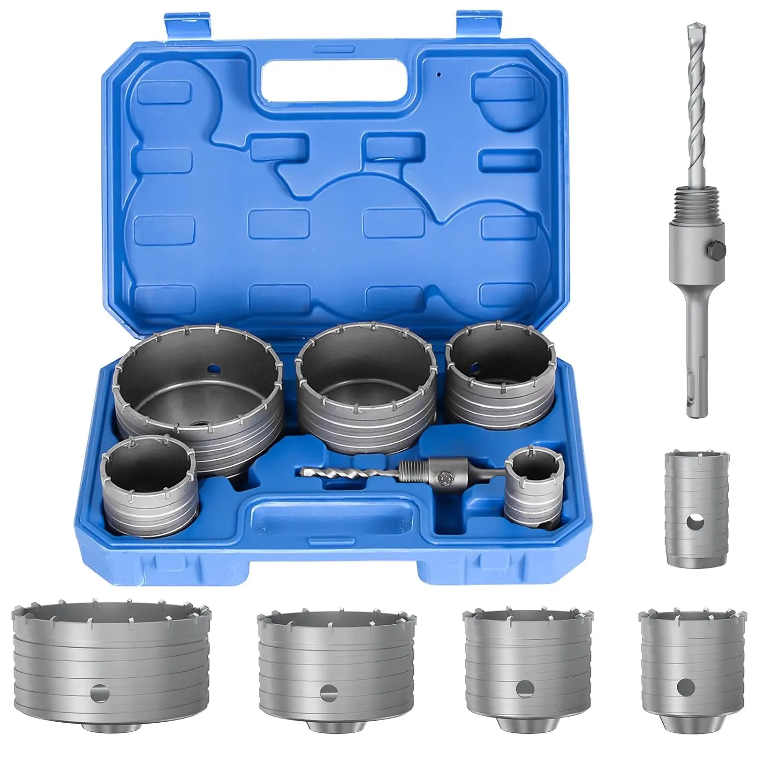 6 count Masonry Concrete Hole  Kit (40 65 80 100 120 mm) - 110 mm Tungsten Carbide SDS Plus Bit Shank - Hole  Set for Concrete Brick Cement Tile, Hole Saw Kit, 4-3/4 Inches