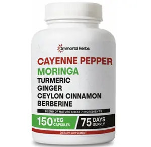 Cayenne Pepper Moringa Turmeric Ginger Capsules, 150 Pills, Extra Strength, Non-GMO & Gluten Free, Pure Berberine HCL and Ceylon Cinnamon Extract Powder