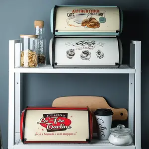 Metal Bread Box With Lid Bin Kitchen Storage Containers Home Kitchen With Roll Top Lid Food Container Home Kitchen Organizer