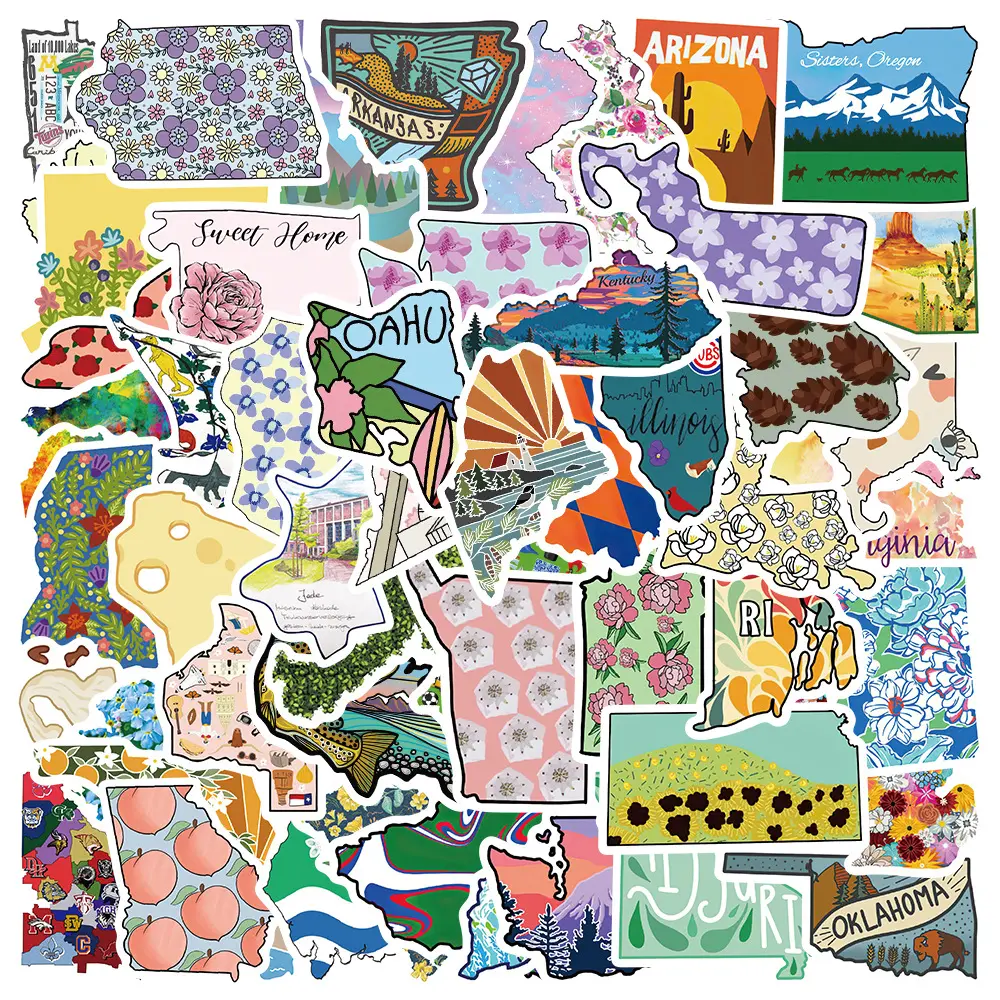 50 pieces States stickers pack, United States sticker, Map sticker, Countries sticker, waterproof vinyl sticker