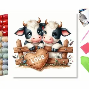 5D Diamond Painting Kit - Cute Calf Twins with Heart Sign | Full Drill DIY Art for Animal Lovers, Valentine's Day & Home Decor | Craft a Sweet, Heartfelt Scene to Unwind & Cherish