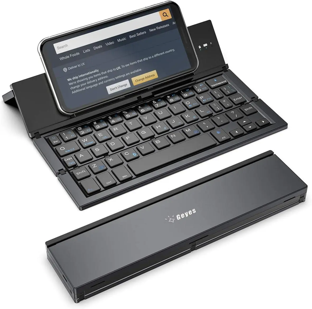 Geyes Wireless Rechargeable Foldable Bluetooth Keyboard - Pocket-Size Portable Aluminum Alloy Shell with Stand, Auto Wake/Sleep, Crisp Full Key Set Typing, Fast Message Response, Eco-Friendly, Broad Compatibility for iPhones, iPads, Tablets